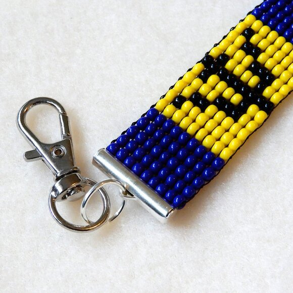 Barbados flag bead keychain/bag charm, handmade, Barbadian Caribbean - Picture 2 of 5